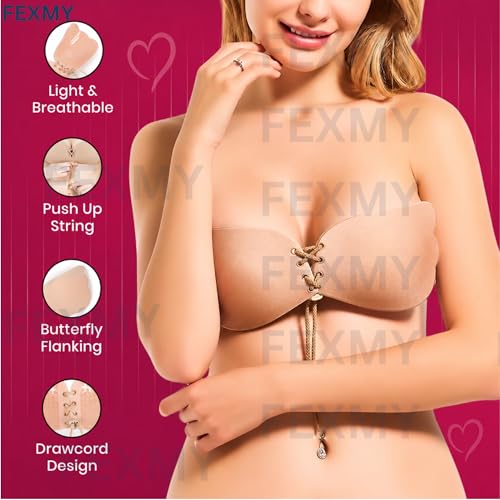 Image of Women's & Girl's Strapless Push Up Wire Free Stick On Invisible Bra, Sticky Liftup Silicone, Stick on Bra for Backless Dress Free Size B Cup