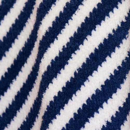 Image of Chenille Baby Blanket, Toddler Blanket, Soft & Plush, 40x30 Inches (NAVY STIPES)