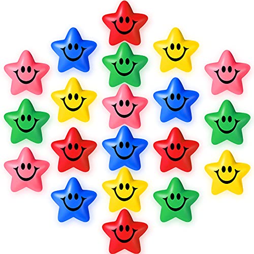 20 Pieces Star Smile Face Stress Balls Star Mini Foam Smile Ball Smile Face Toys Mini Stress Relief Star Smile Balls for School Carnival Reward, Student Prizes, Party Bag Fillers (Rich Style)