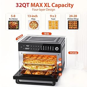 Aeitto 32 quart pro large air fryer oven toaster oven combo with rotisserie dehydrator and full accessories 19 in 1 digital airfryer fit 13 pizza 9pcs toast 1800w black  urban country home decor