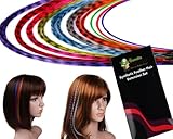 Bundle Monster (Trademark) New 20 Piece Grizzly and Solid Colored Feather Hair Extensions Kit with Silicone Beads and Hook in BM Gift Package