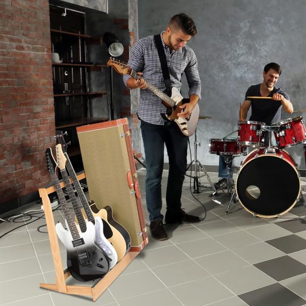 Folding Guitar Cases Stand, Multiple Guitar Case Floor Rack for Electric Guitar, Bass, and Acoustic Guitars for Home, Studio, Stage,Portable Acoustic Guitar Stand.Guitar Accessories