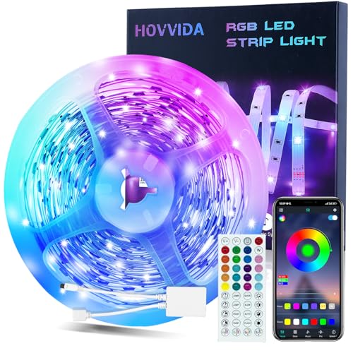 HOVVIDA LED Strip Lights 10M, 1x10M, 30 LEDs/Meter, 24V RGB LED Strip Light, 300 LEDs, APP and Remote Control, Music Mode, Timer Mode, LED for Bedroom, Living Room, Kitchen, Party