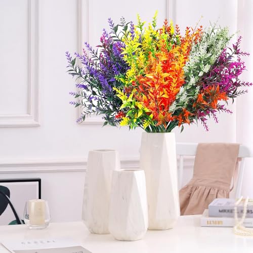 Artificial Flowers for Outdoors 10 Bundles Fake Lavender Outdoor Plants Plastic Faux Flowers for Decor Front Door Decoration image 1