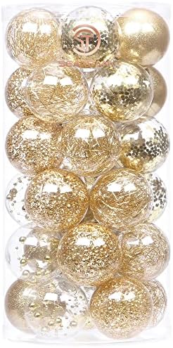 Sea Team Shatterproof Clear Plastic Christmas Ball Ornaments Decorative Xmas Balls Baubles Set with Stuffed Delicate Decorations (60mm/2.36"/30-Pack, Gold)