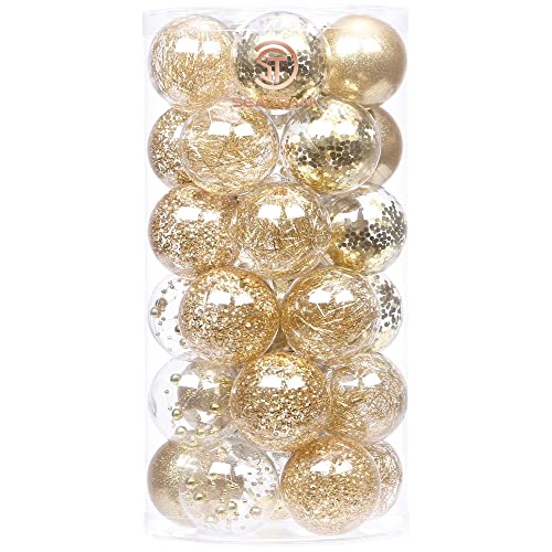 Sea Team 30-Pack Clear Christmas Ball Ornaments with Fillers, Gold