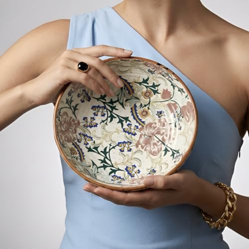Image of SNS Botanical Bloom Decal Ceramic Serving Bowl | Premium Salad & Snacks Bowl | Semi-Matt Floral Dinnerware for Oats Pasta Fruits & Desserts | Tableware for Gifting (Kitchenware Bowl)