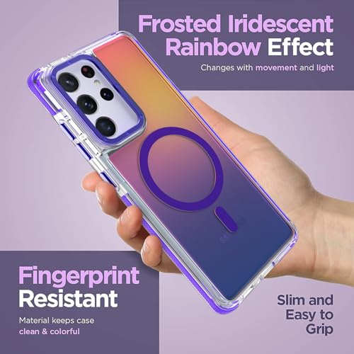 Image of Magnetic Case for Samsung Galaxy S21 Ultra [Compatible with Magsafe] [Cute Fashion Fluorescent Design] [1 Screen Protector] Slim Translucent Matte Case for Galaxy S21 Ultra 6.8 inch, Purple