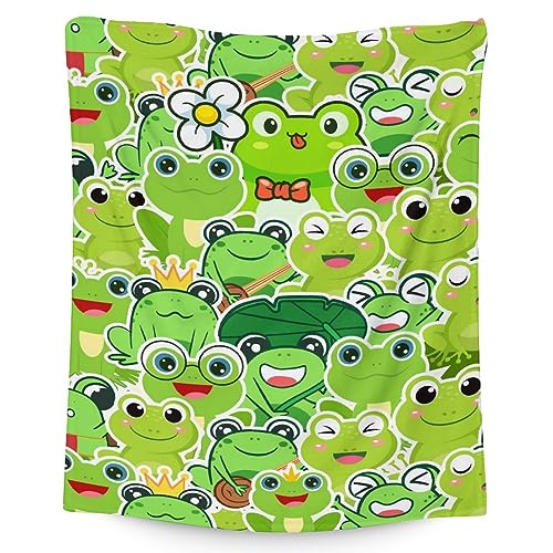 Girls Blanket with Frog - 30 x 40 Inches Cute Green Print Blankets Stuff for Frog Lover - Soft Flannel Throw for Crib, Office