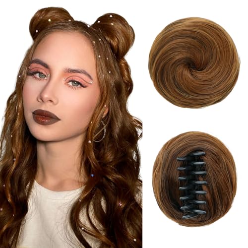 NOVFLKW Space Bun Hair Pieces Dark Auburn Claw Clip in