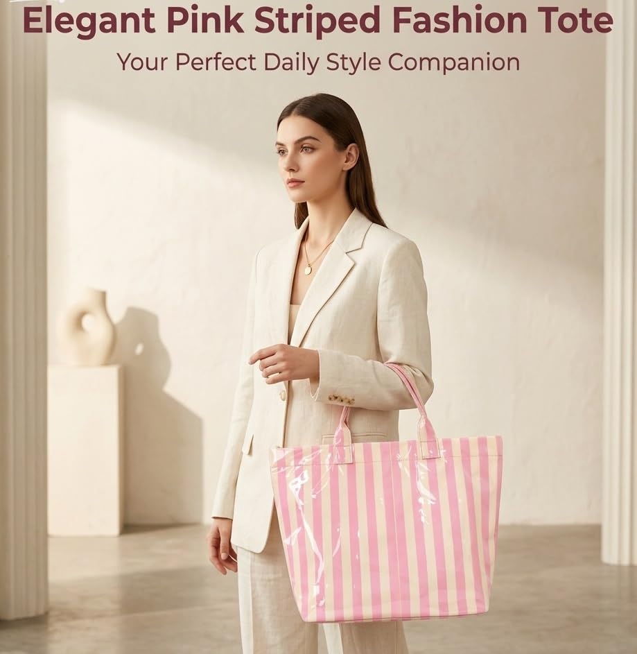 Bolsa Tote Rayada de PVC para Mujer Ligera miniatura 3