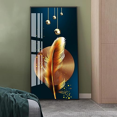 Tableau plume 60x120 cm KEBIA pour habiller un grand mur vide de salon sans l'alourdir