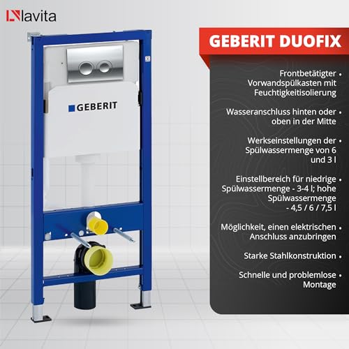 Lavita Duofix Basic Vorwandelement + Wand Tiefspül WC Sofi Slim Weiß Spülrandlos + WC Sitz + Bedienplatte Delta 25 Verchromt Knopf Komplettset Unterputz Spülkasten Toilette Komplett Sett WC – Bild 4