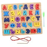 HOOTNEE 語アルファベット木製パズル 幼児向け耐久性ビーズレース 教育 手先の器用さと認知力を育む知育パズルボード