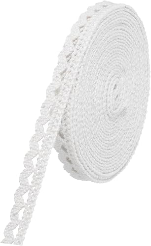 MECCANIXITY Cinta de encaje de 10 yardas, 0.39 pulgadas, ribete de algodón para manualidades, envoltorios de regalo, diademas, boda, color blanco,
