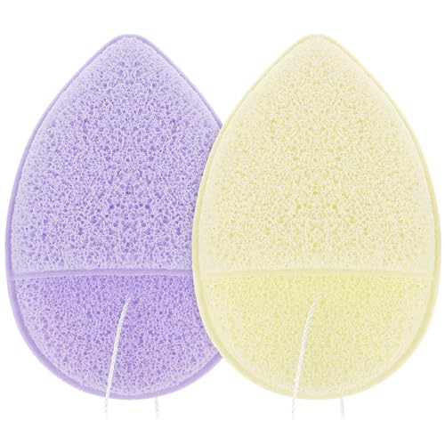 2 PCS Facial Sponge Glove Bath Sponge Gentle Exfoliating Pads Wash Reusable Puff for Daily Face Deep Pore Cleansing Blackheads Dead Skin Makeup Remover(Purple+Beige)
