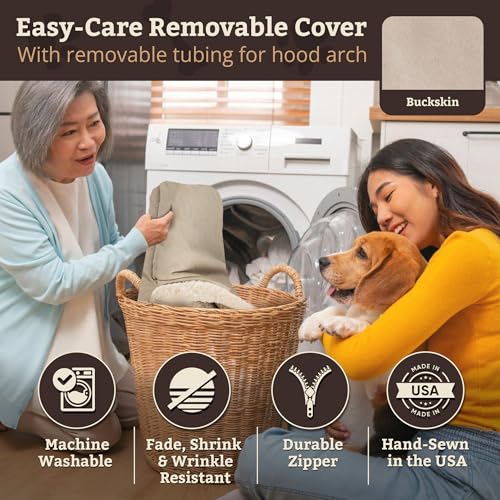 Image of Snoozer Rectangle Cozy Cave Dog Bed, Hooded Dog Bed, Buckskin (XL)