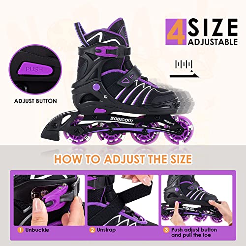 Image of Adjustable Inline Skates with Full Light Up Wheels,Outdoor Illuminating Roller Skates for Kids and Adults, Girls and Boys, Men and Women, Purple L