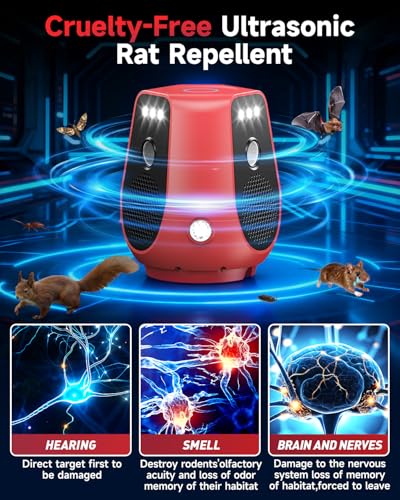 Image of Mouse Repellent Ultrasonic Plug in, 360 Ultrasonic Rodent Repellent with PIR Sensor & LED Strobe Light, 3 Modes Mice Repellent for Indoor, Electronic Pest Control Devices for Spider, Cockroach, Ant
