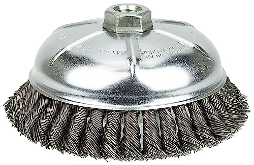 Image of Weiler 36245 Wolverine 6 inch Knot Wire Cup Brush, 0.025 inch Steel Fill, 5 /8 inch-11 UNC Nut, Made in The USA