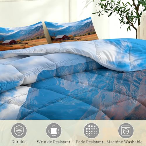Juego de edredón suave de verano con paisaje de montaña para cama King 7