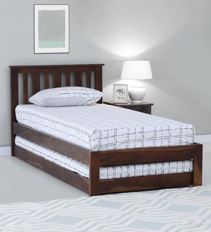 Image of Trundle Bed Single Seater Bed |Sheesham Wood, Walnut |Mattress Size: 36 x 78 Inches |Palang for Bedroom or Hotel Furniture Ideal for Home Decor | DIY-Assembly