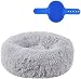 Lit pour chien, rond, coussin doux et confortable, idéal pour animaux de compagnie : chats et petits chiens, lavable en machine, rouleau à peluches pour nettoyer les poils d'animaux, 50 cm, gris