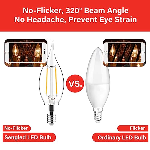 Sengled E12 Candelabra Bulb 60W Equivalent Led Chandelier Light Bulbs, 4.5W Dimmable E12 Led Bulb, 2700K Soft White 500Lm Candelabra Base, Flame Tip Candle Light Bulbs, 12 Packs #TOP4