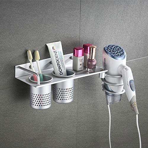 3-In-1 Wall Mounted Aero Aluminum Toothbrush Hair Dryer Organizer Holder Storage Hanging Rack Organizer Silver #TOP1