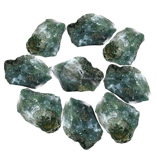 Amazing Gemstone Moss Agate Raw Crystals and Healing Stones, Natural Rocks for Tumbling and DIY Raw Stones and Crystals (1 lb)