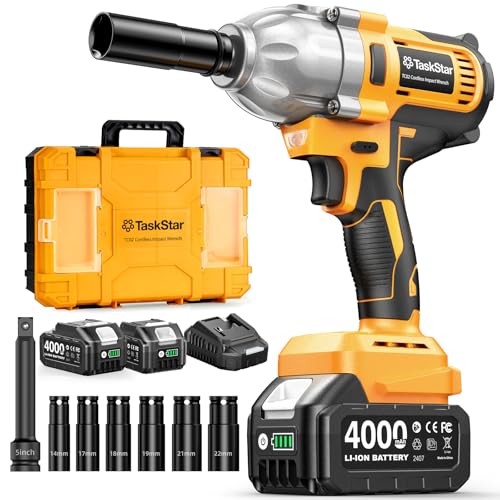 Cordless Impact Wrench 1/2 Inch, 1200N·m(886ft・lbs) Brushless High Torque Impact Gun, 21V Electric Impact Driver, 2x4.0Ah Batteries, Charger & 6 Sockets, Variable Speeds for Car/Truck RV/Mower