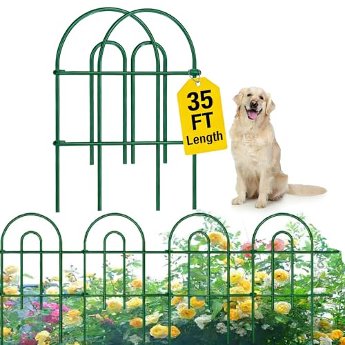 AMAGABELI GARDEN & HOME 25 Panels 24in(H)×35ft(L) Decorative Garden Fence and Border for Dogs Garden Fencing Animal Barrier No Dig Metal Fence Panels for Yard Lawn Patio Flower Green