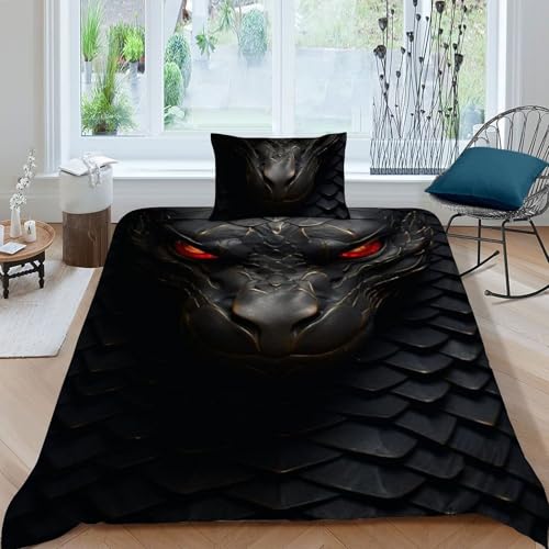 Housse de couette single Le Serpent Noir microfibre 135x200cm imprimé animaux - 3