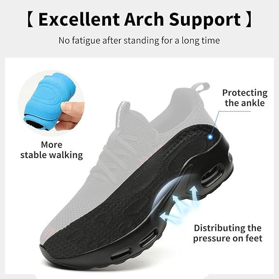 Womens Trainers Gym Running Shoes Lightweight Walking Sneakers Womens Breathable Mesh Sport and Outdoor Tennis Jogging Shoes Air Cushion Slip On Ladies Trainers - Image 4