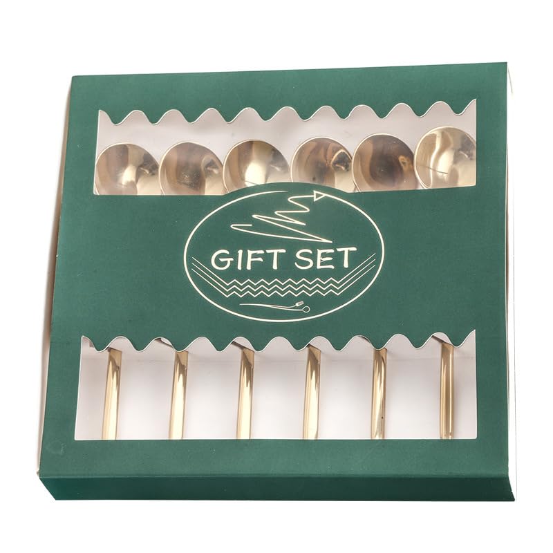 Ce Coffret de Couverts Comprend 6/24/36/48 pièces en Acier Inoxydable 304, Dont Une Petite cuillère Ronde à Long Manche, idéale pour remuer Le café ou Les Desserts. Couleur : Or.