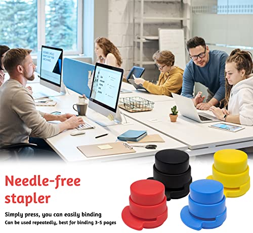 LTHERMELK 4 Stück Heftklammer, Papierbindung ohne Hefter Bürohefter, Tragbarer Mini Nadellose Hefter, für Büro Zuhause Studium, Klammerloser Hefter Schreibtischmodell