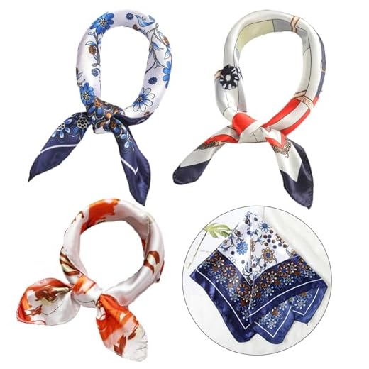 AhLmA 3 Piezas Pañuelo Seda Bufandas Cuadradas de Satén para la Cabeza para Mujer Pañuelo Pirata Mujer se Pueden Usar Diademas y Decoración para Bolsos y Ropa (Versión Impresa en Colores)