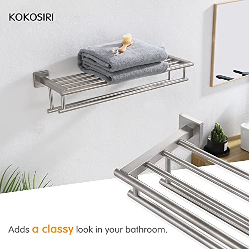 Kokosiri 20 Inch Towel Rail Towel Shelf With Double Towel Bars Bathroom Towel Rack Towel Holder Wall Mounted Sus 304 Stainless Steel, Brushed Nickel, B6005Br-L20 #TOP3