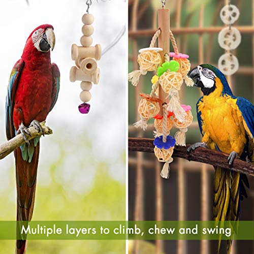 Speelgoed voor Vogels,Vegena 8 PCS Vogel Papegaai Speelgoed,Houten Vogel Kauwen Speelgoed,Hangend Bel,Schommelen en… - Afbeelding 5