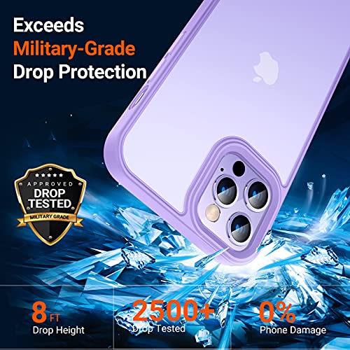 TORRAS Shockproof Designed for iPhone 14 Pro Case, [Military-Grade Drop Tested] Translucent Matte Hard Back with Silicone Slim Protective Anti-Fingerprint Anti-Scratch Phone Case Guardian 2022, Purple — view 2