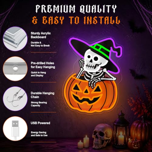 Halloween Skeleton Neon Sign Skeleton Pumpkin Neon Sign Led Halloween Decor - Image 5