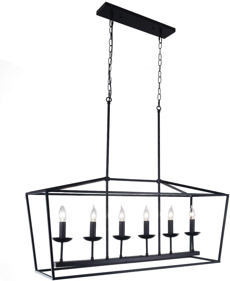 OYIPRO Kitchen Island Rectangular Lighting, 6 Lights Farmhouse Chandelier Industrial Island Pendant Hanging Modern Light Fixture for Dining Room Pendant Light Black - - 