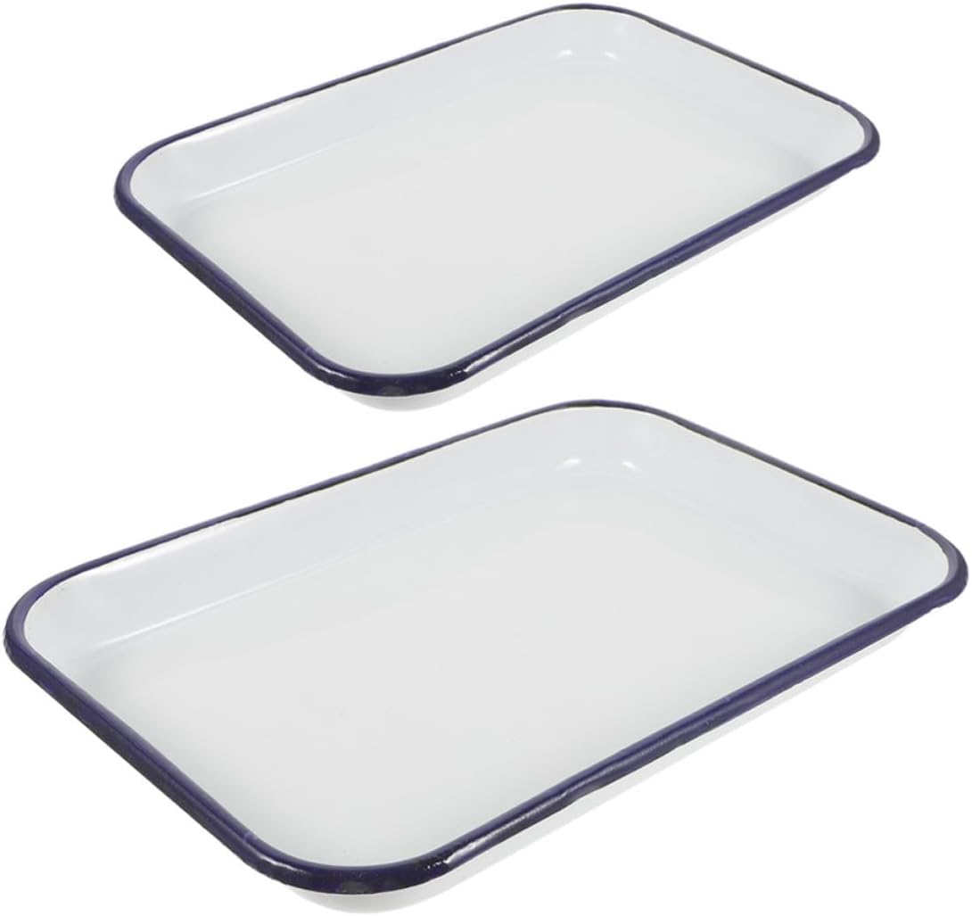2pcs Rectangular Enamel Baking Trays for Oven, Serving