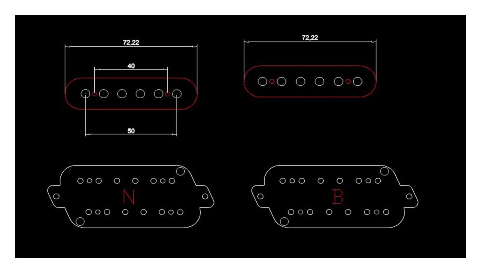 Humbuckers Pickup De Guitarra Fanned Fanned Sin Cabeza para Guitarra Eléctrica De 6 Cuerdas Negro