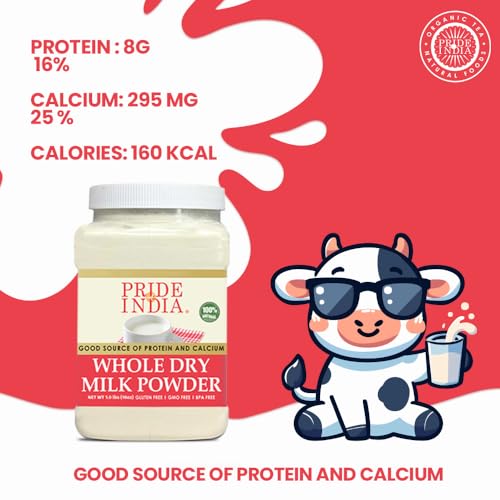 Pride Of India - Whole Dry Milk Powder - Protein & Calcium Rich - 1.25 lbs (20oz) Jar - Thumbnail 7
