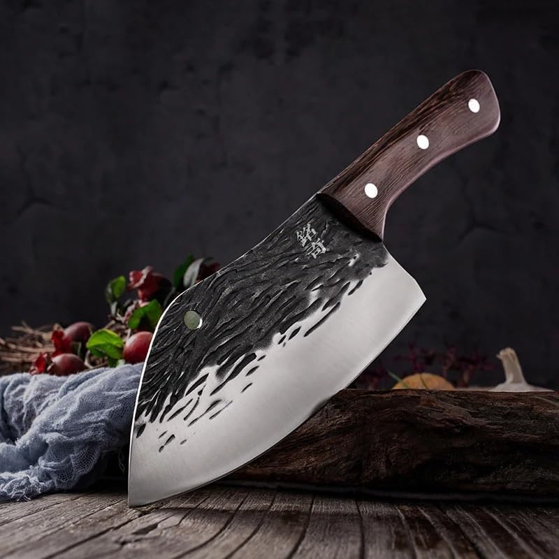 Meat Cleaver,Cleaver Knife 7 Inch Wooden Handle Meat Cleaver Kitchen Knife Slicing Vegetables Meat Chopping Knife Forged Boning Knife Butcher Knife Cooking Tools