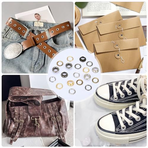 MumdoYAL 400 PCS ösen set, vier Farben, Innendurchmesser 5mm, aus Kupfer, inklusive Lochwerkzeug, Montagewerkzeug, Basis, geeignet für Schuhe, Lederwaren, Kleidung, DIY Handwerksprojekte usw