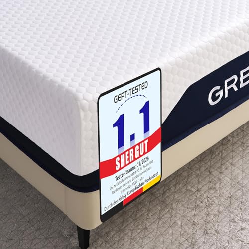 Grbsy Matratze 90x200x26 cm, H5 Kaltschaummatratze, 7-Zonen Komfort, EIS-Seide-Bezug, kühlender Gel- & Bambuskohleschaum, Oeko-TEX & CertiPUR-US, 120 Nächte Probeschlafen, Rücken- & Seitenschläfer