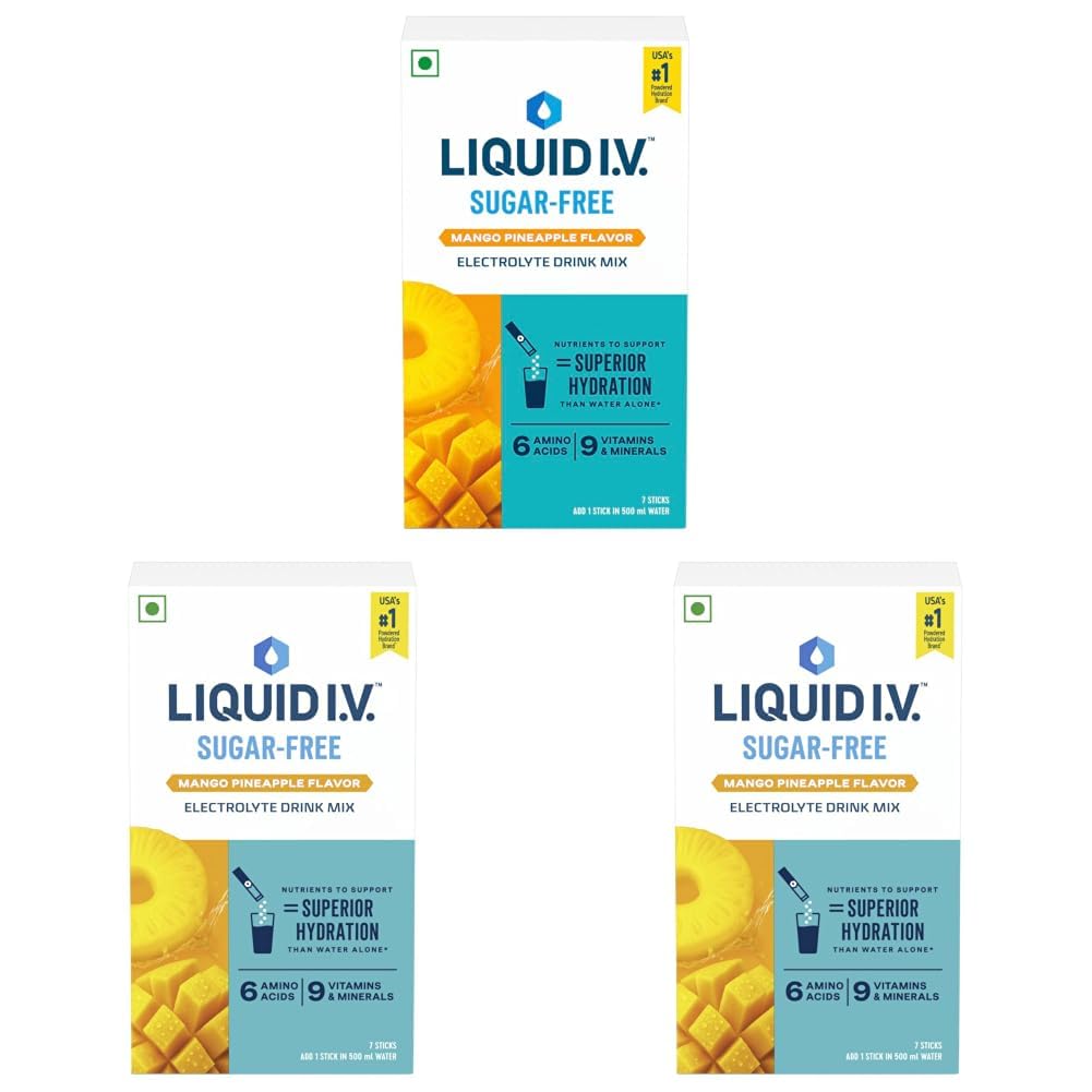 Liquid I.V. Sugar Free - Mango Pineapple | 7 Sticks : 3.5L Water | Electrolyte Drink Mix Powder 10g |Sodium, Potassium & Magnesium Hydration Drink|No Sugar (Pack of 3)-image-30