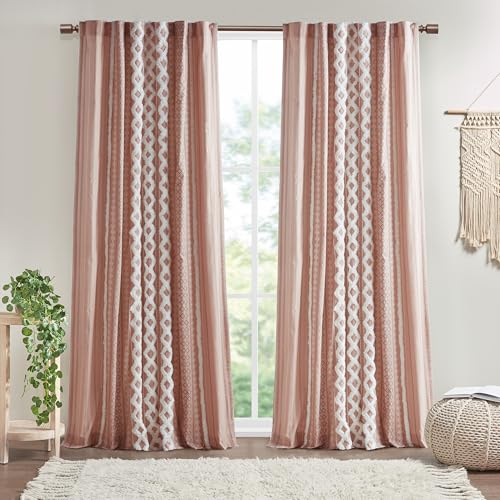 Image of INK+IVY Boho Curtain for Bedroom SINGLE PANEL Window Curtain for Living Room, 100% Cotton Tufted Chenille Stripe Modern Farmhouse Curtain Window Drape for Bedroom, Imani 50 inch x 84 inch Dusty Pink